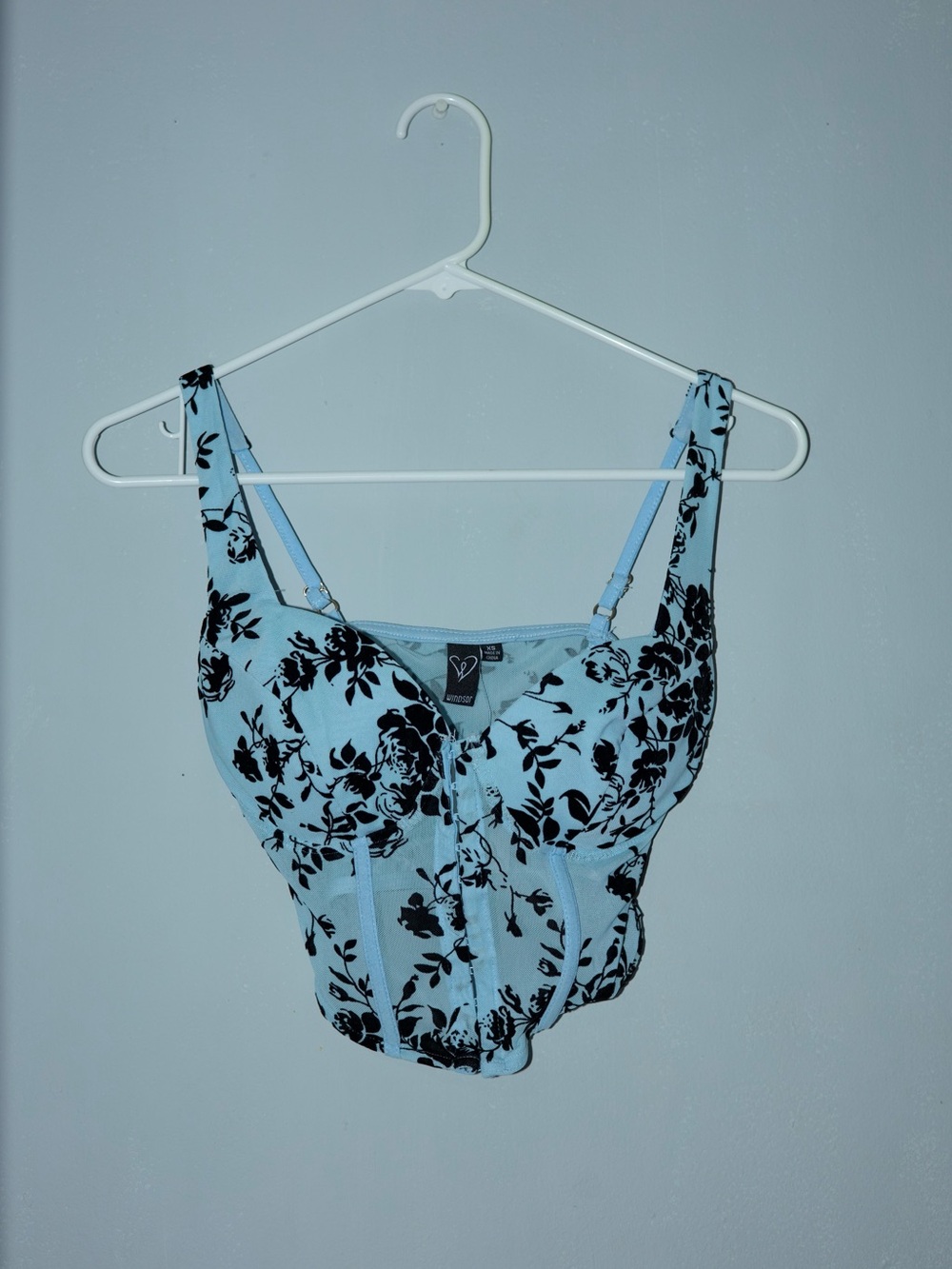 Windsor Light Blue Bustier Top with Black Floral Print